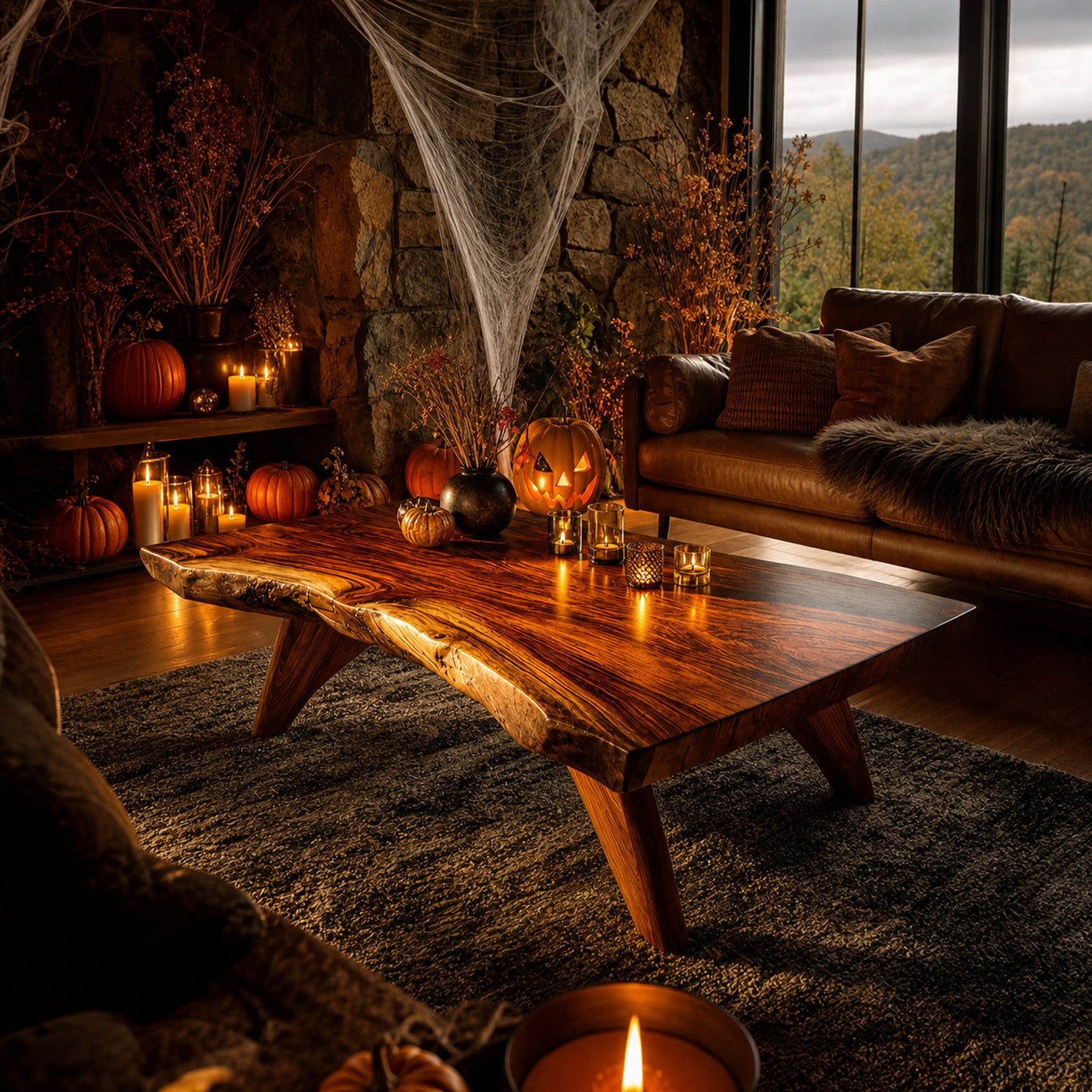 Farmhouse Solid Wood Coffee Table Furniture Decor Rustic Pumpkin Style