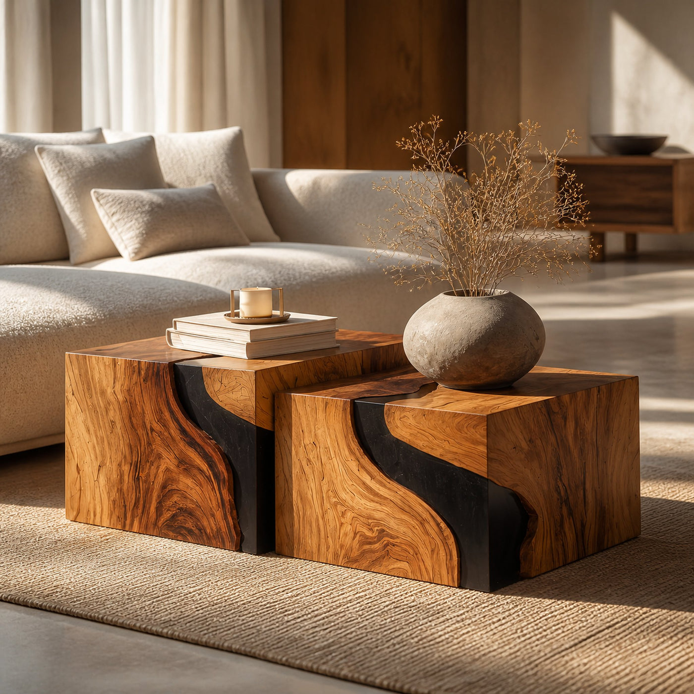 Farmhouse Solid Wood Cube Coffee Table For Cozy Rooms