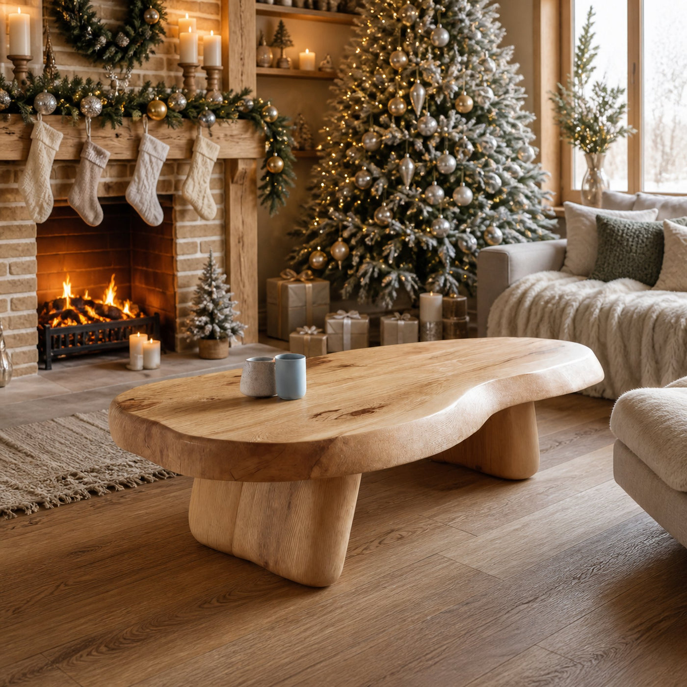 Farmhouse Solid Wood Live Edge Coffee Table For Christmas Decor Ideas