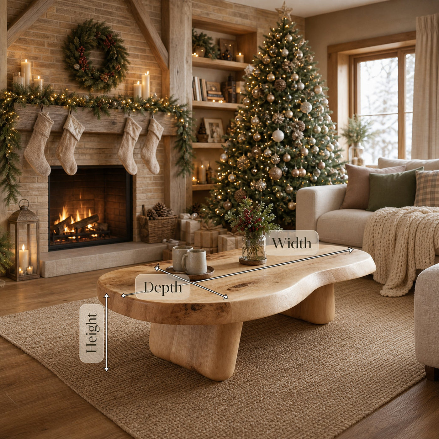 Farmhouse Solid Wood Live Edge Coffee Table For Christmas Decor Ideas - product view 6