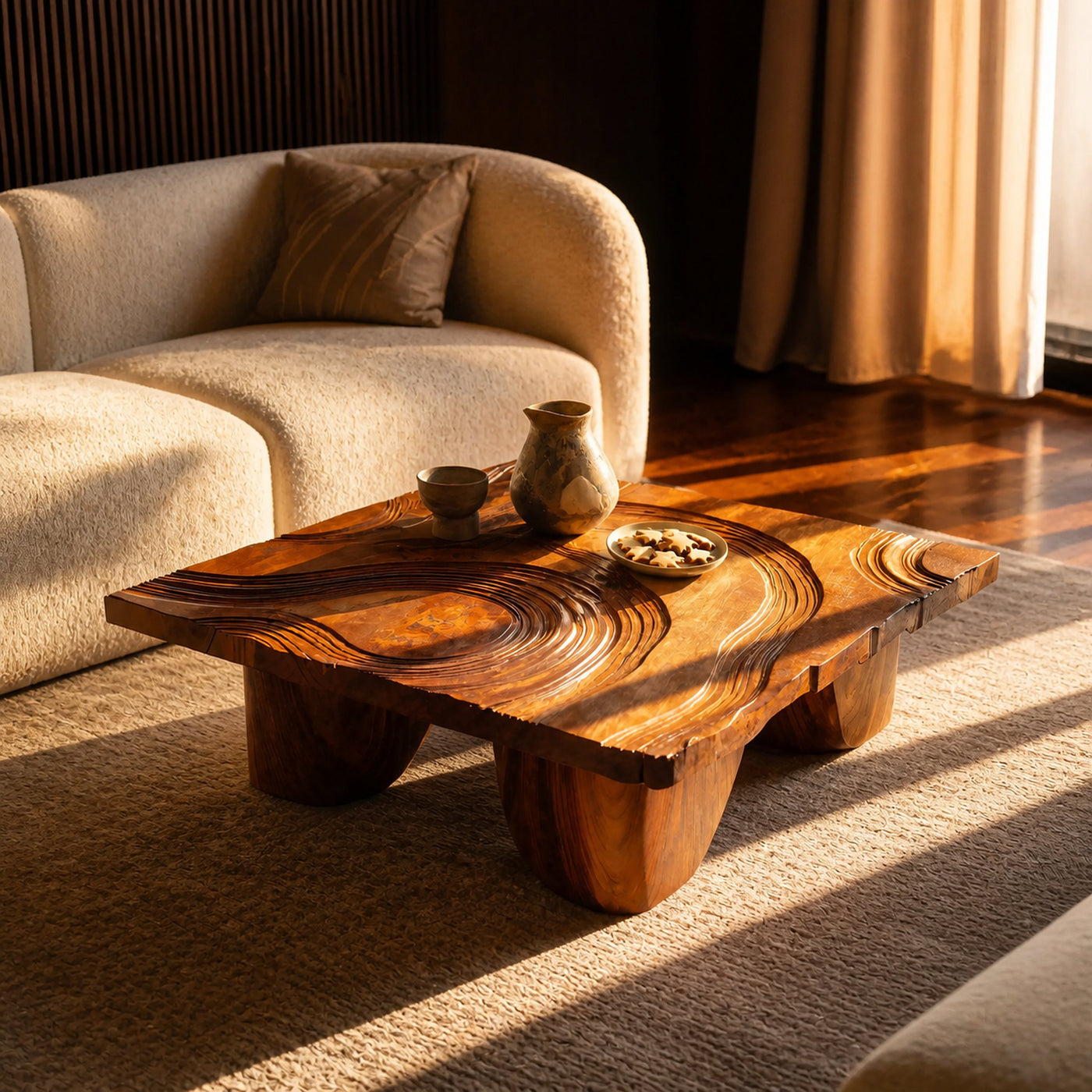 Farmhouse Solid Wood Live Edge Coffee Table For Living Room