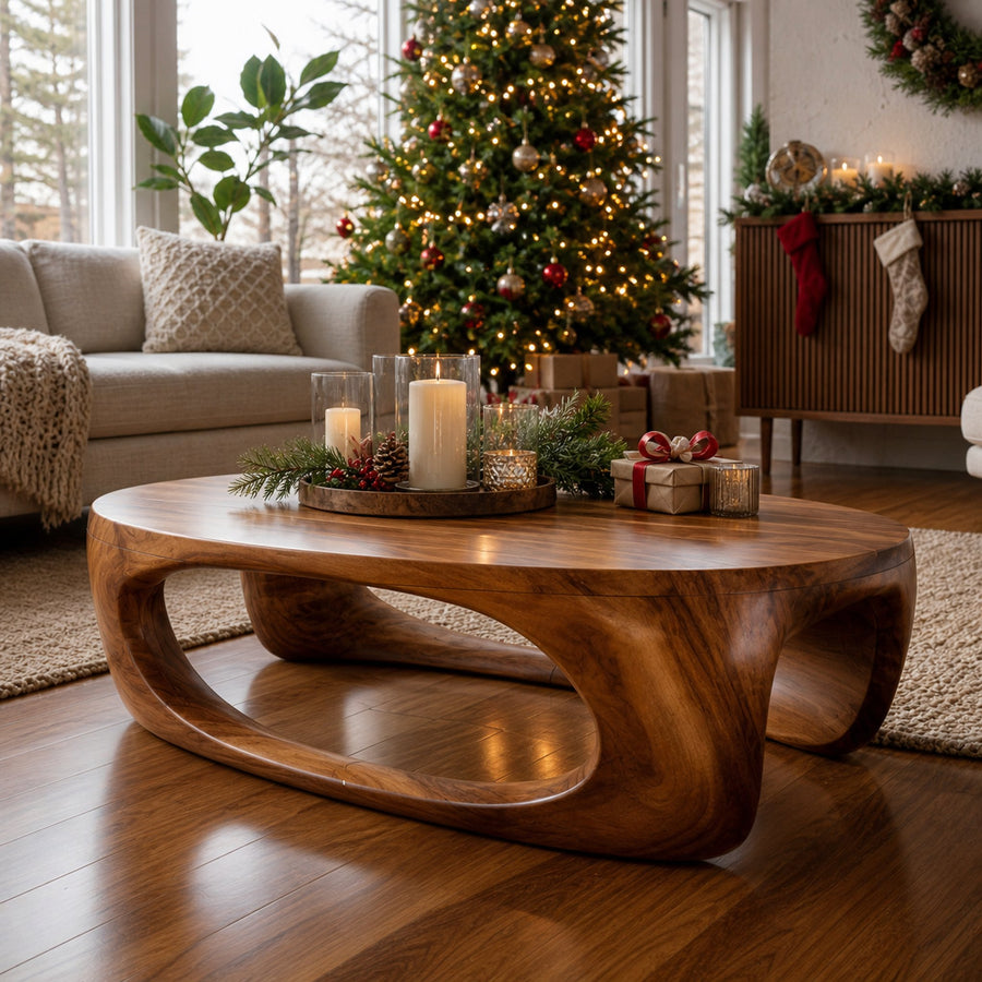 Farmhouse Solid Wood Low Coffee Table For Cozy Holiday Furniture