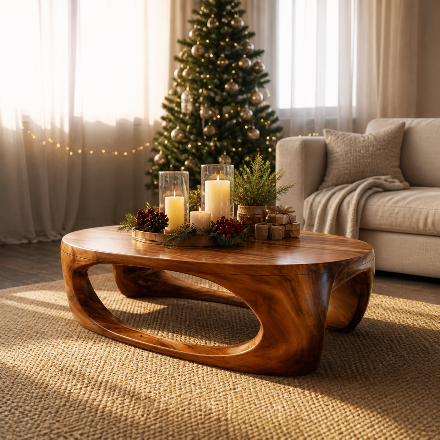 Farmhouse Solid Wood Low Coffee Table For Cozy Holiday Furniture - product view 6