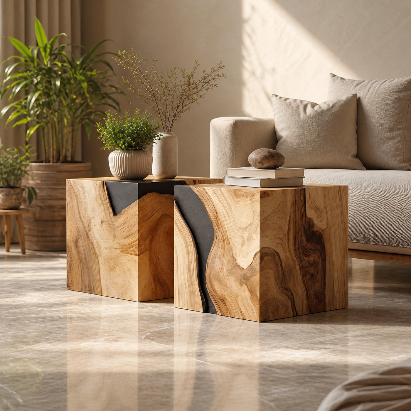 Farmhouse Wooden Cube Coffee Table For Farmhouse Living Room