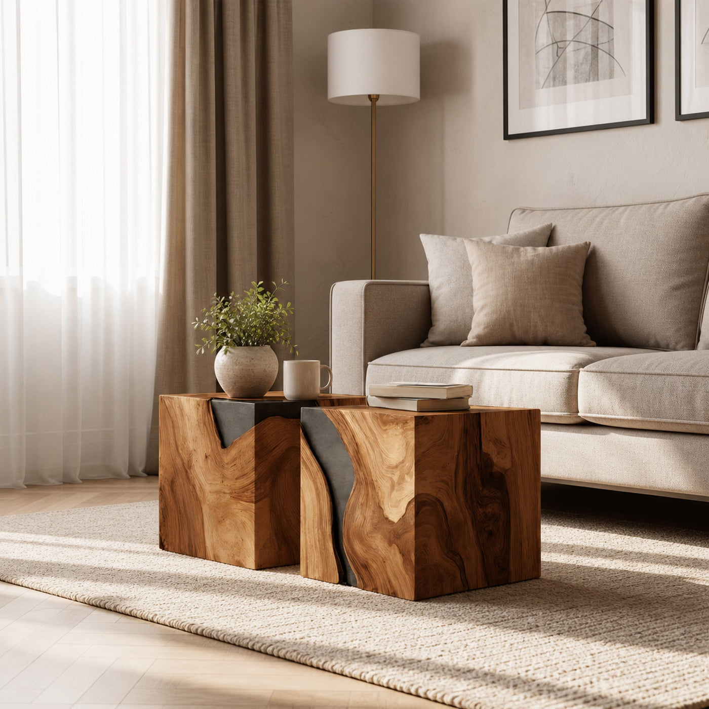 Farmhouse Wooden Cube Coffee Table For Farmhouse Living Room - product view 6