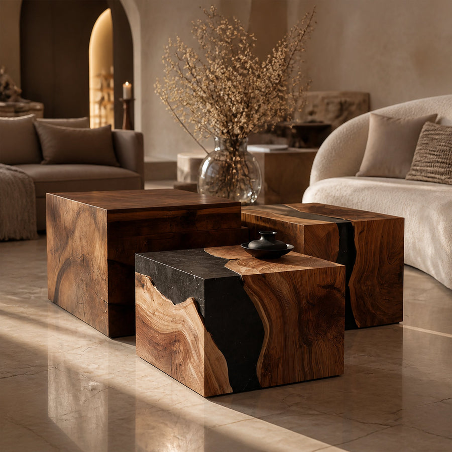 Farmhouse Wooden Cube Coffee Table For Rustic Home Decor