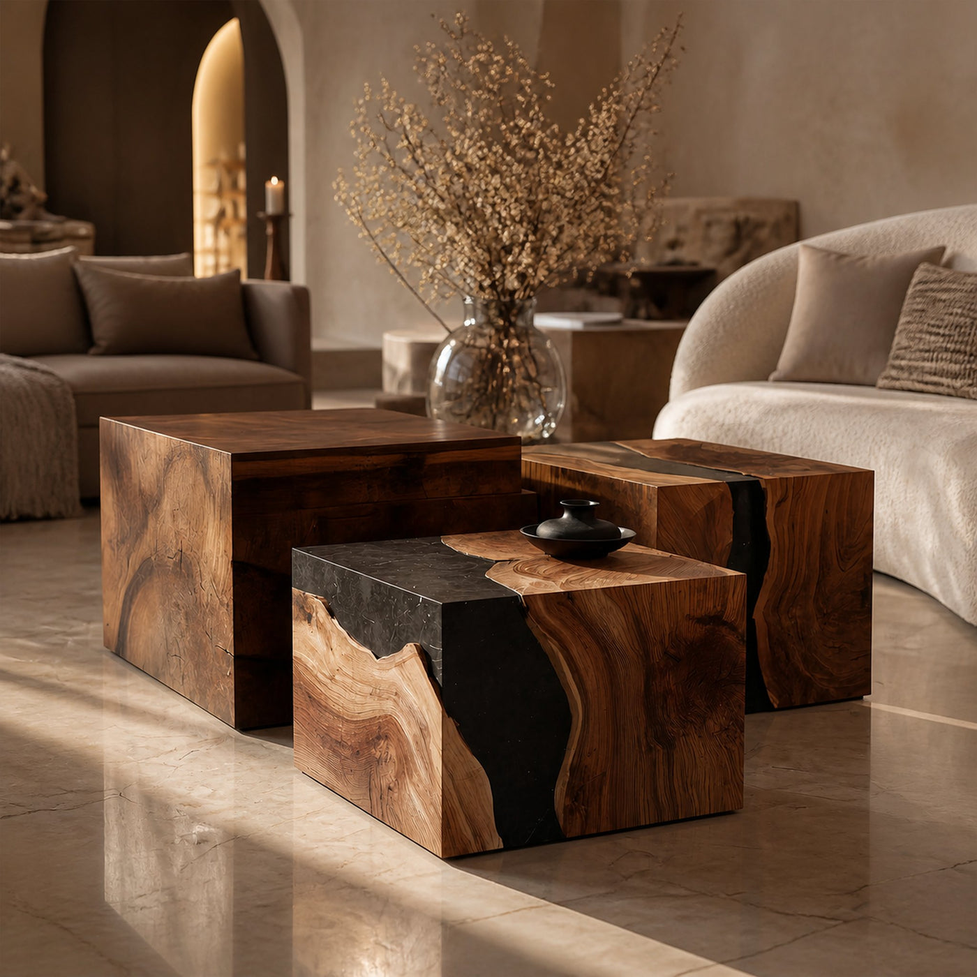 Farmhouse Wooden Cube Coffee Table For Rustic Home Decor