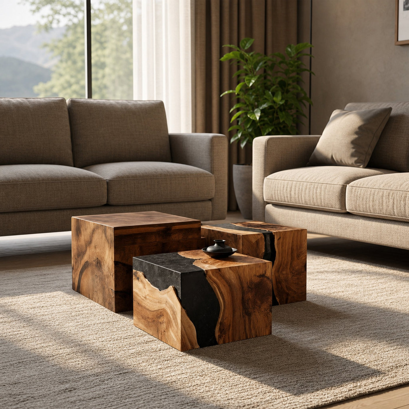 Farmhouse Wooden Cube Coffee Table For Rustic Home Decor - product view 6