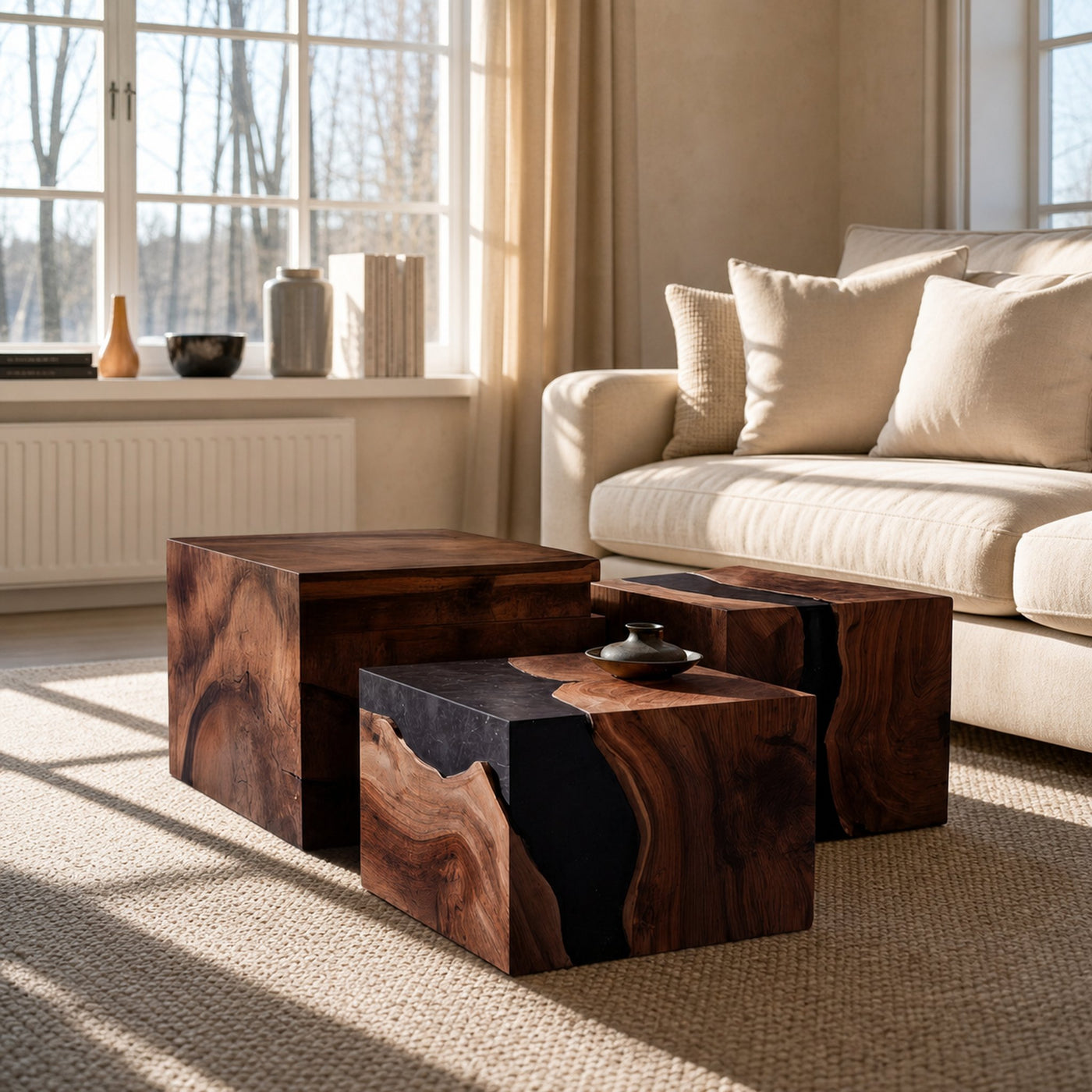 Farmhouse Wooden Cube Coffee Table For Rustic Home Decor - product view 7