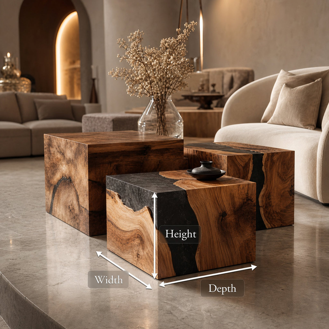Farmhouse Wooden Cube Coffee Table For Rustic Home Decor - product view 8