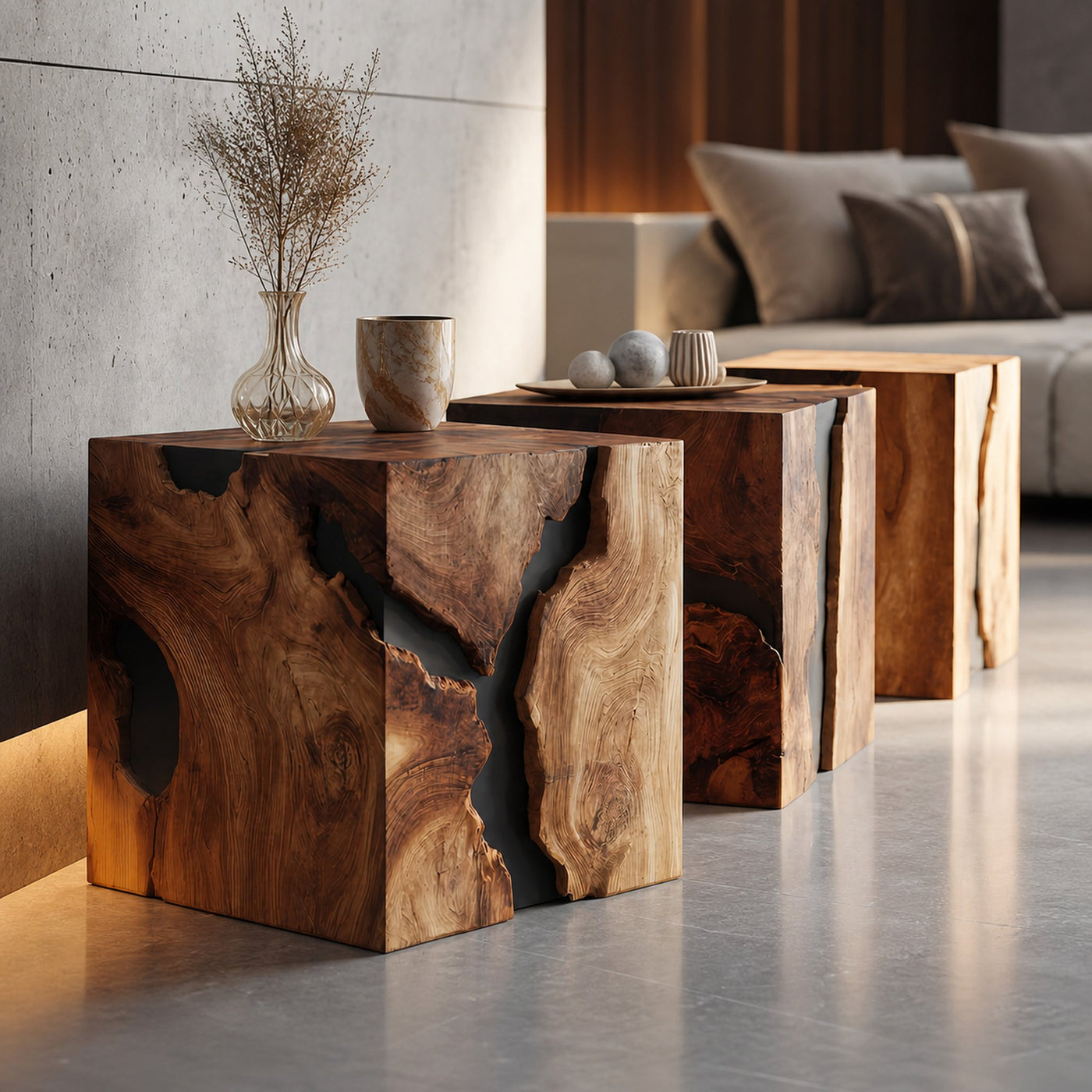 Farmhouse Wooden Cube Table For Modern Furniture Design