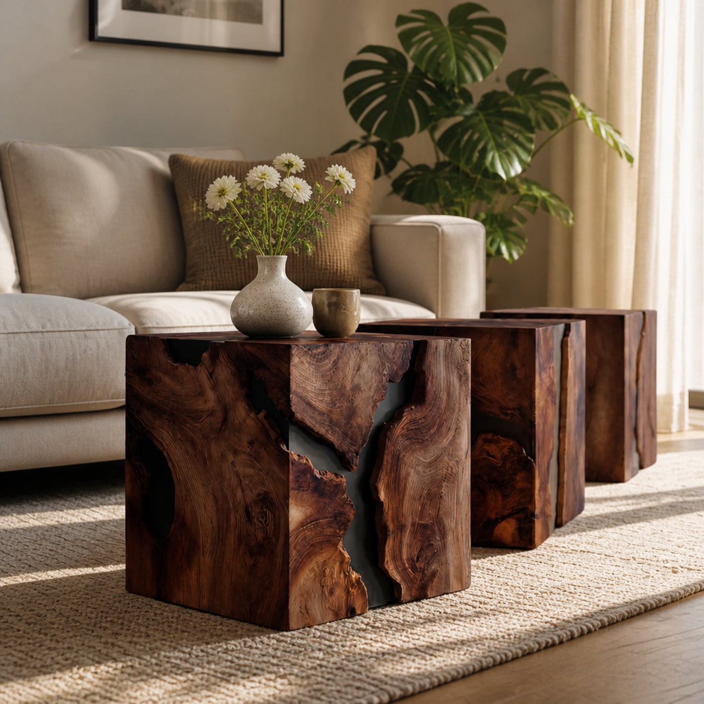 Farmhouse Wooden Cube Table For Modern Furniture Design - product view 7