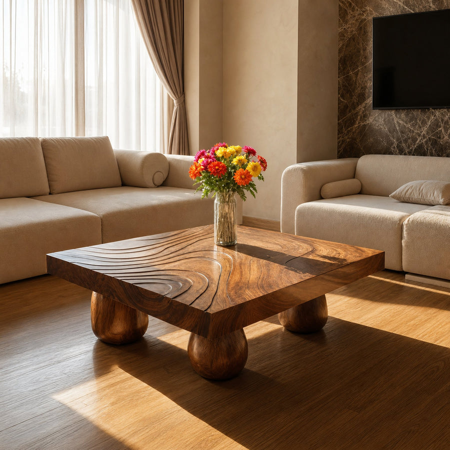 Farmhouse Wooden Live Edge Coffee Table For Entryway Design