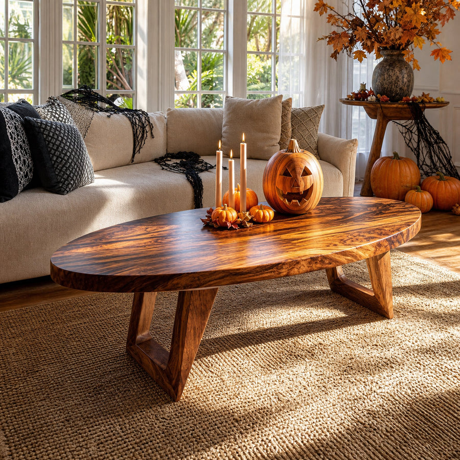 Farmhouse Wooden Live Edge Coffee Table For Furniture Decor Pumpkin