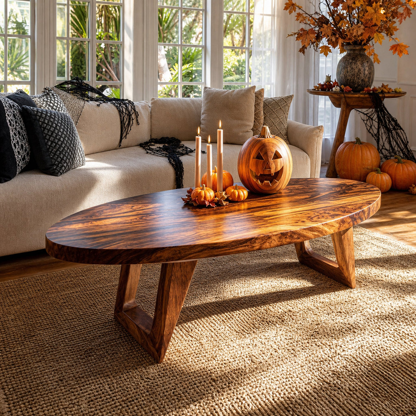Farmhouse Wooden Live Edge Coffee Table For Furniture Decor Pumpkin