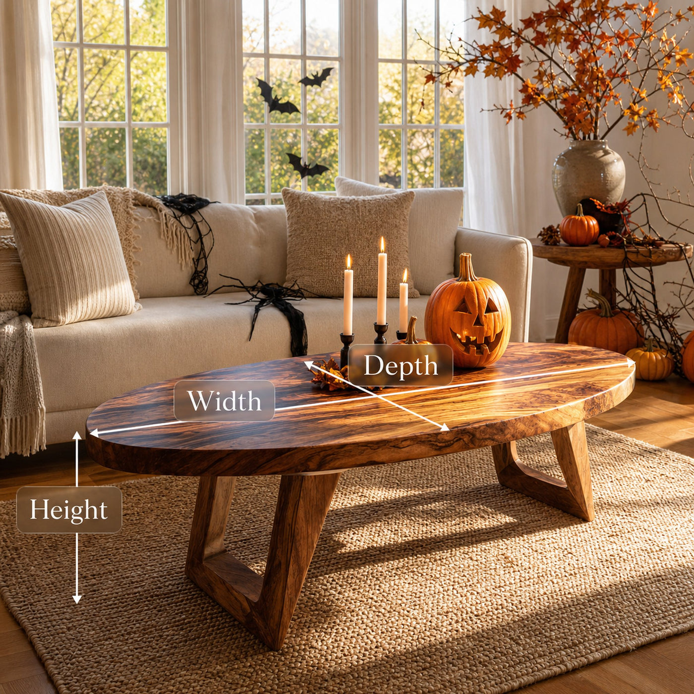 Farmhouse Wooden Live Edge Coffee Table For Furniture Decor Pumpkin - product view 6