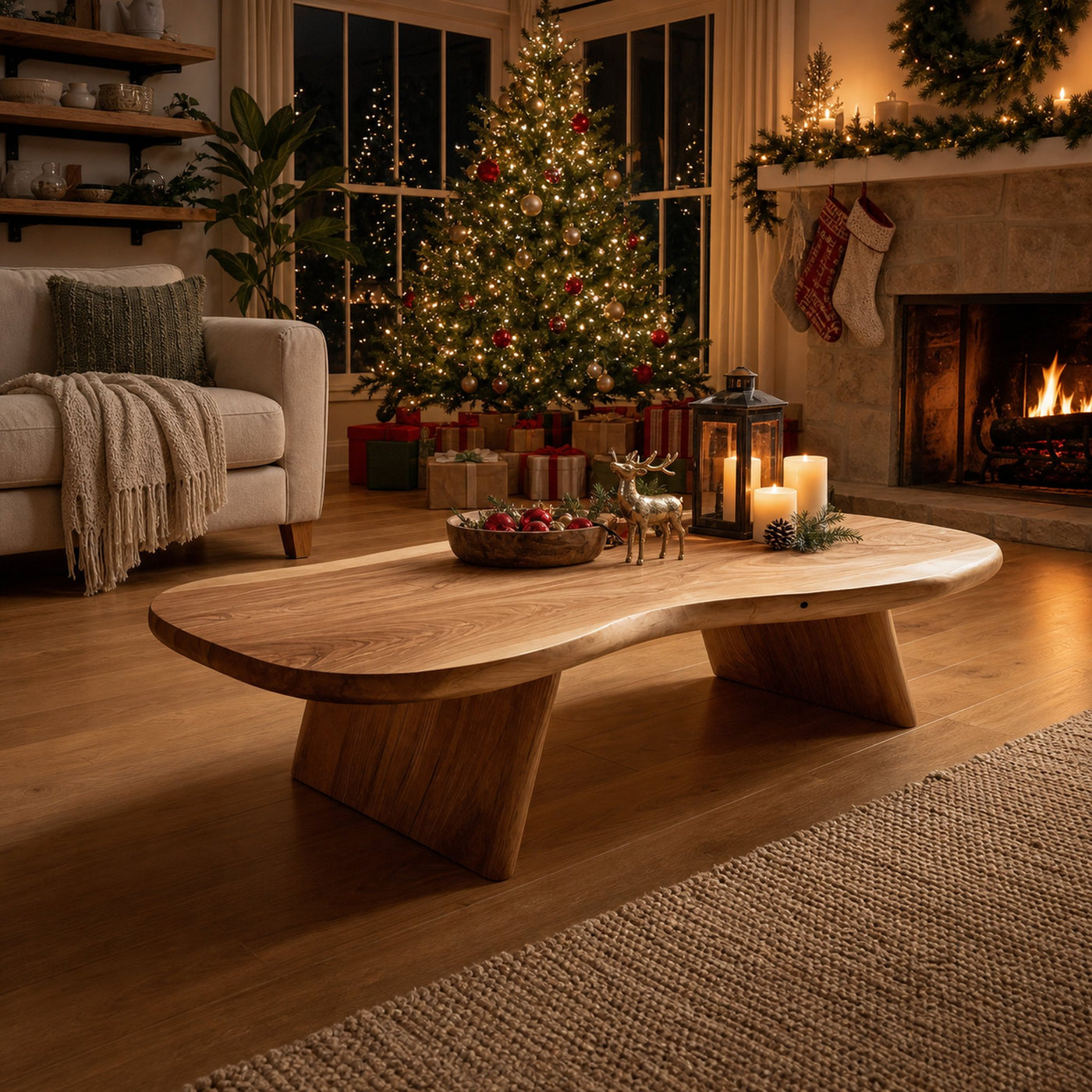 Farmhouse Wooden Live Edge Coffee Table For Holiday Home Decor