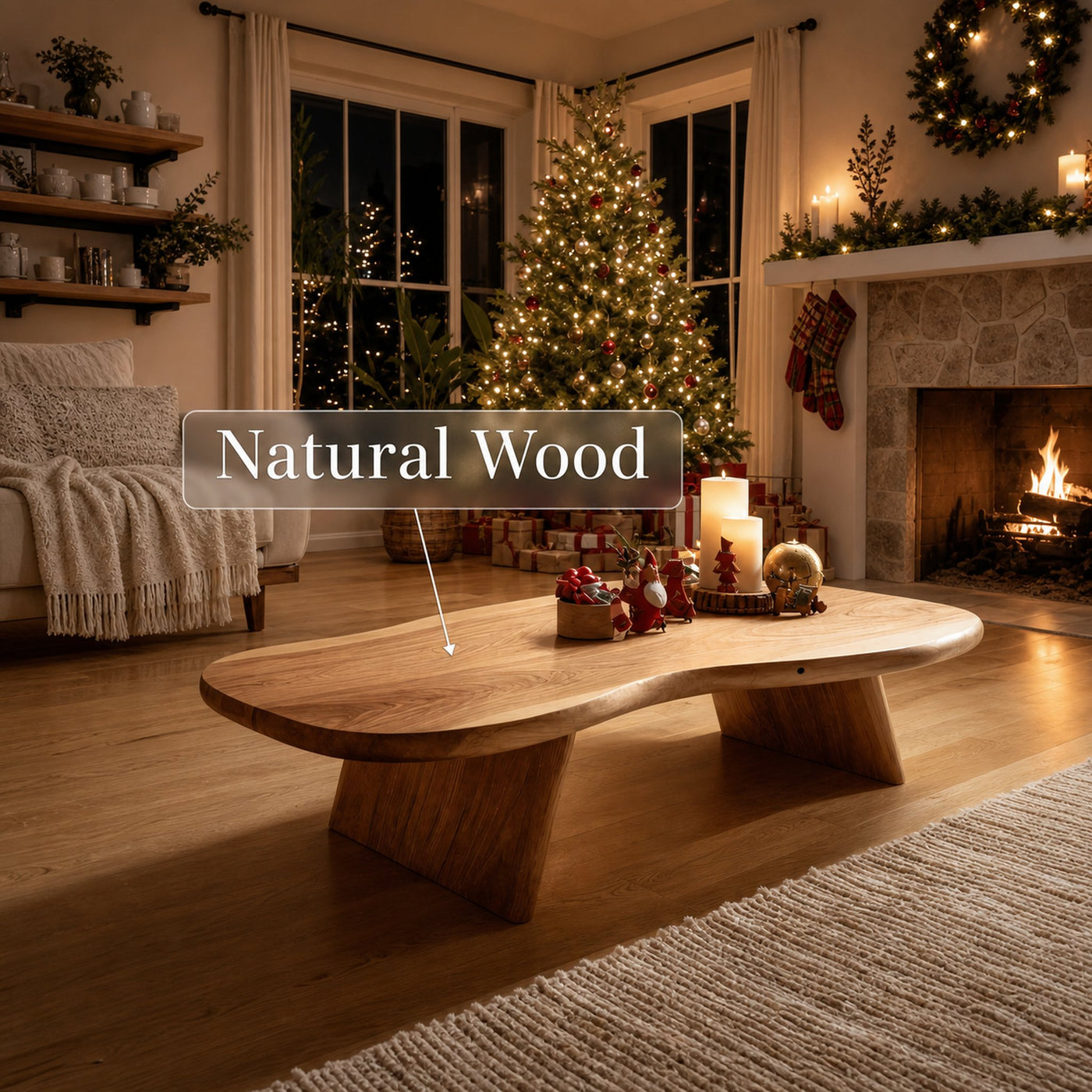 Farmhouse Wooden Live Edge Coffee Table For Holiday Home Decor - product view 6