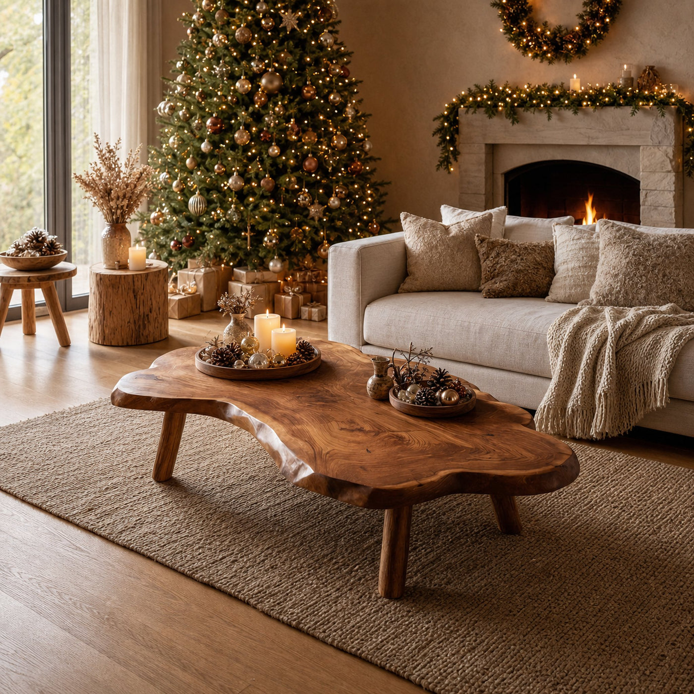 Farmhouse Wooden Live Edge Coffee Table For Holiday Home Style