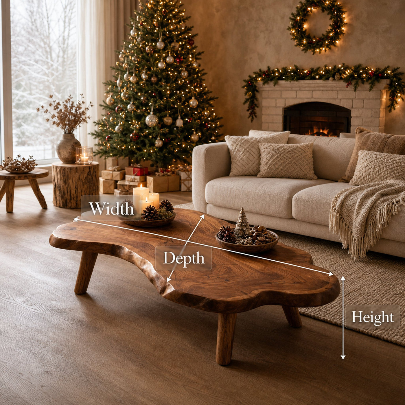 Farmhouse Wooden Live Edge Coffee Table For Holiday Home Style - product view 6