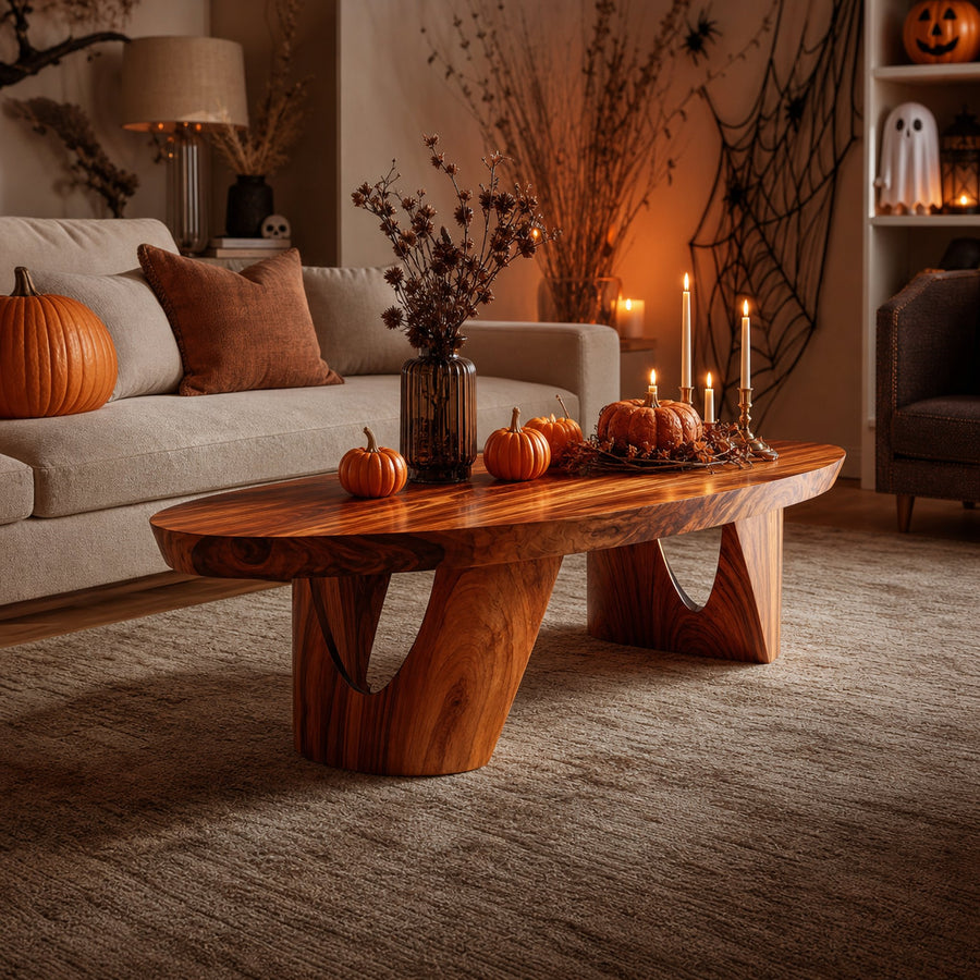 Farmhouse Wooden Live Edge Coffee Table For Living Room Halloween Decor