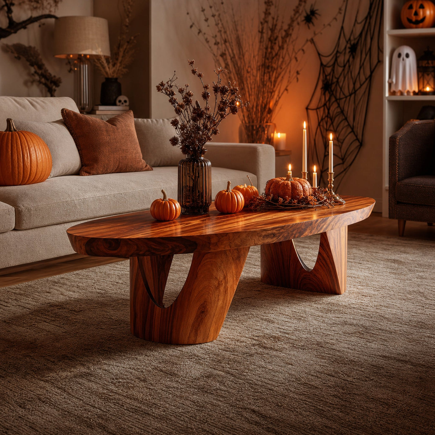 Farmhouse Wooden Live Edge Coffee Table For Living Room Halloween Decor