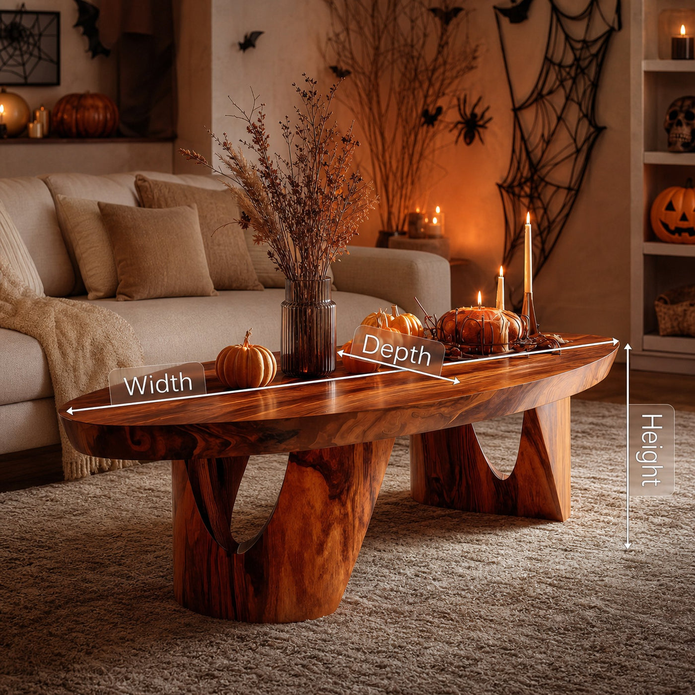 Farmhouse Wooden Live Edge Coffee Table For Living Room Halloween Decor - product view 6