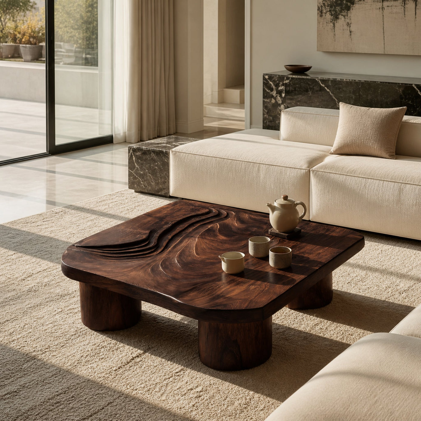 Handcrafted Abstract Solid Wood Coffee Table For Entryway - product view 7