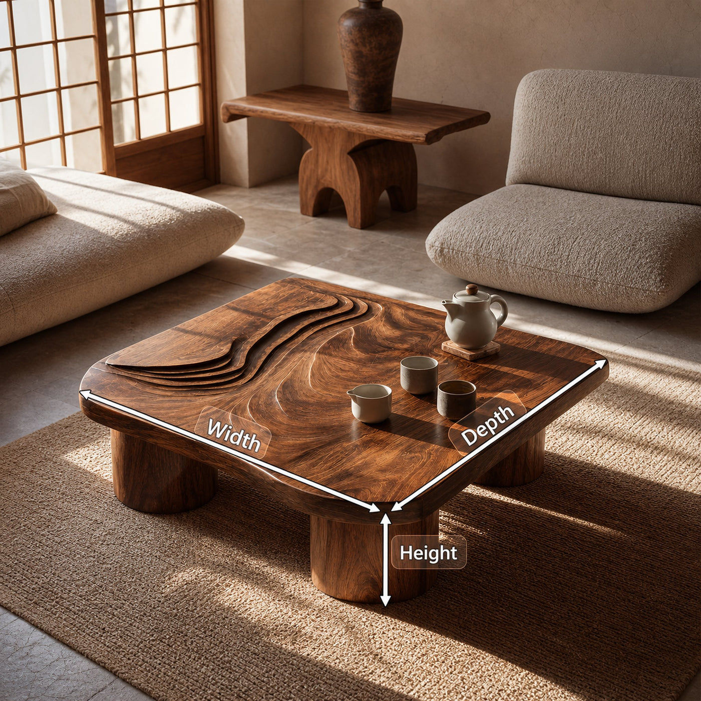 Handcrafted Abstract Solid Wood Coffee Table For Entryway - product view 8