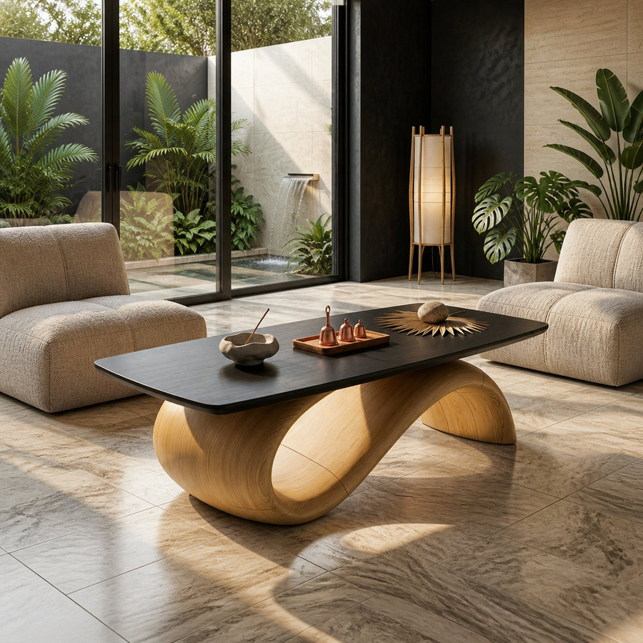 Handcrafted Coffee Table With Artistic Wood Design For Living Room