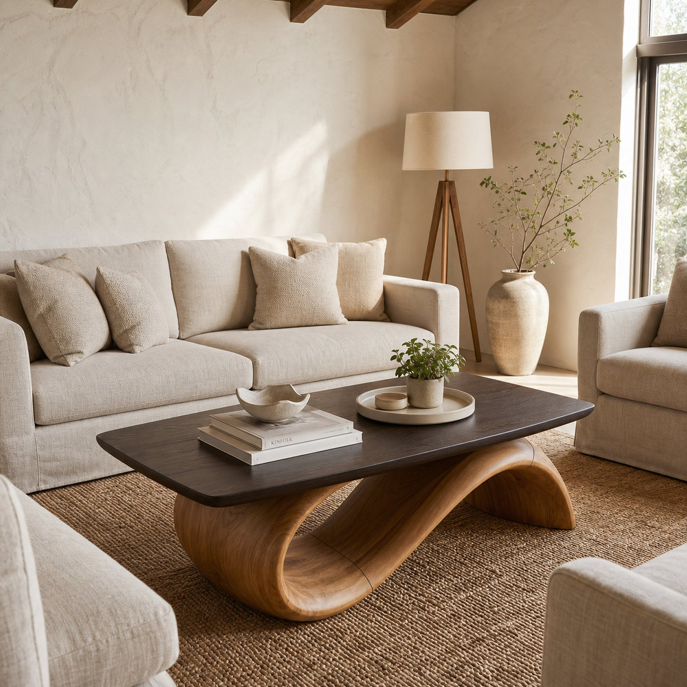 Handcrafted Coffee Table With Artistic Wood Design For Living Room - product view 2