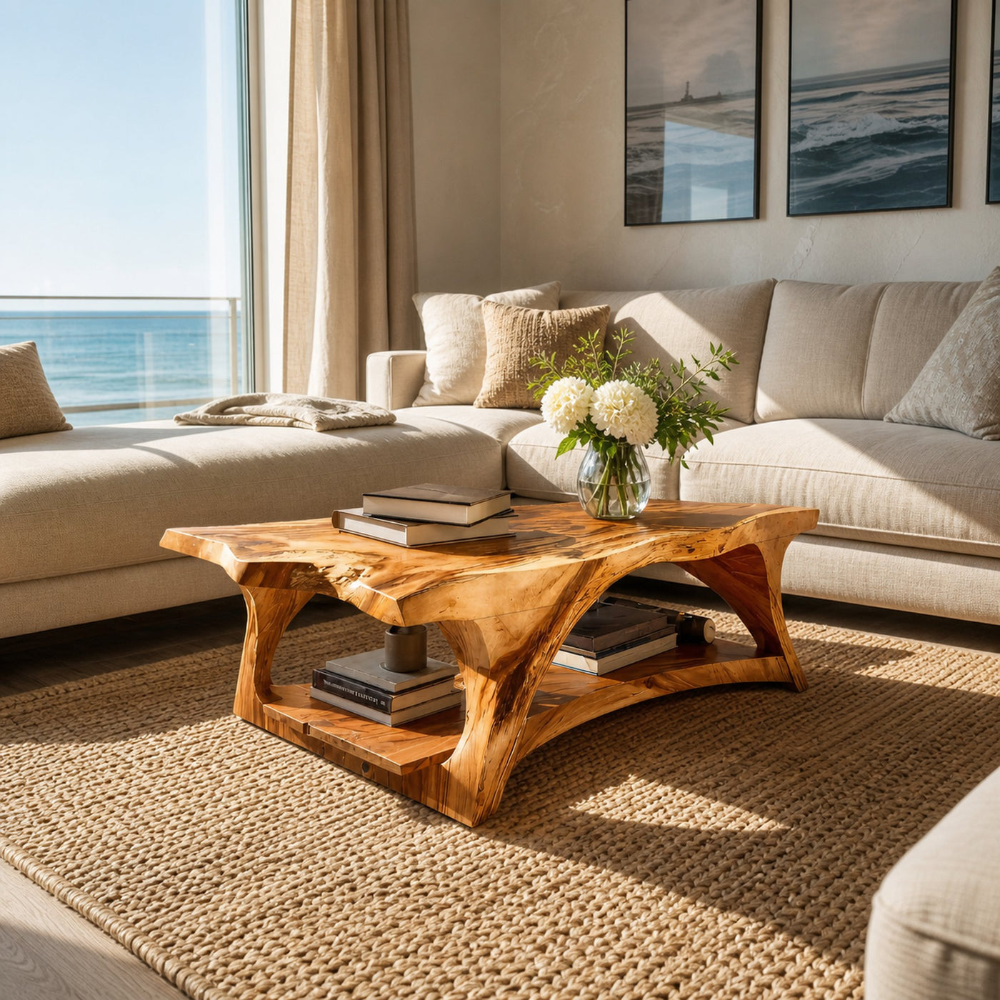 Handcrafted Coffee Table With Live Edge Legs For Living - product view 6