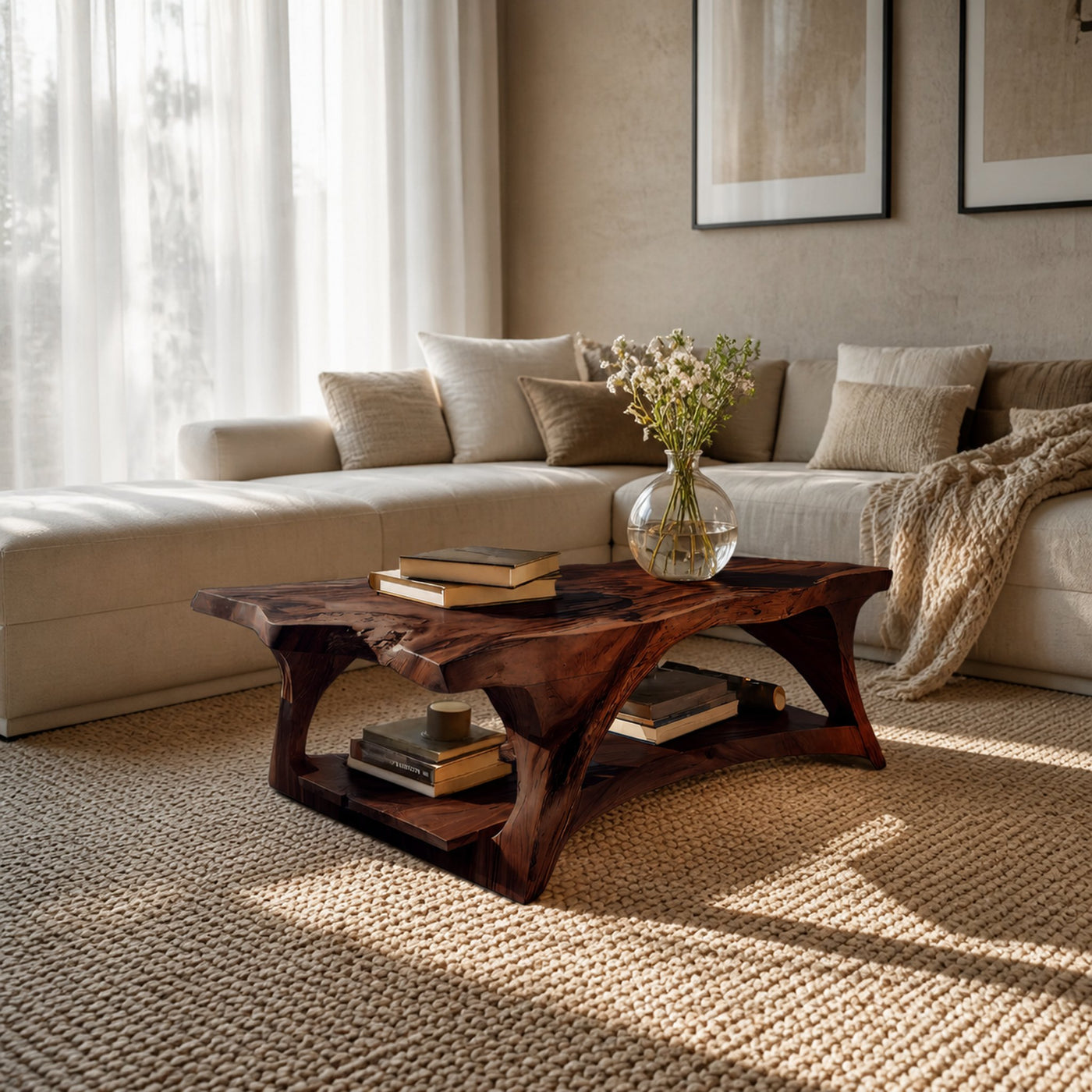Handcrafted Coffee Table With Live Edge Legs For Living - product view 7