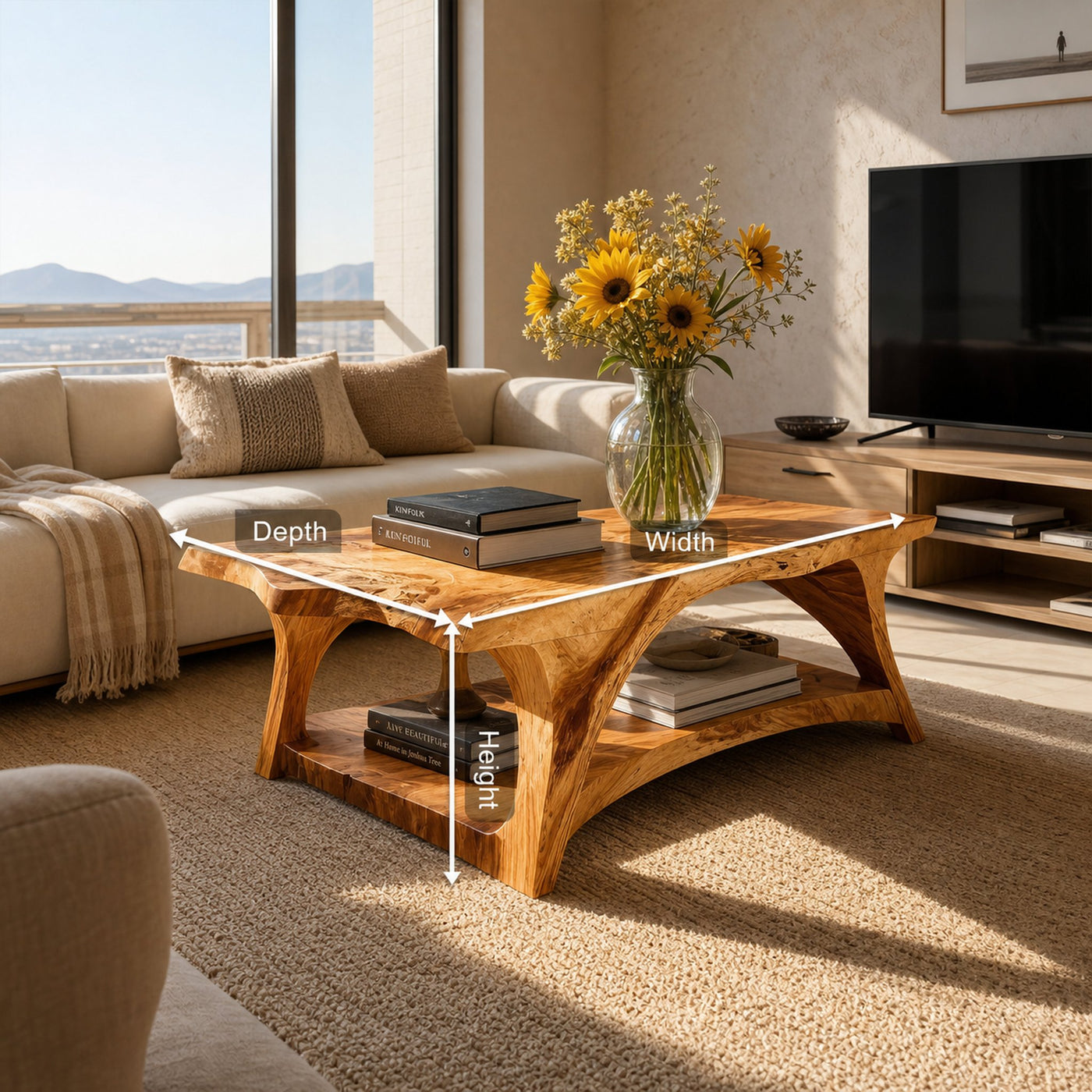 Handcrafted Coffee Table With Live Edge Legs For Living - product view 8