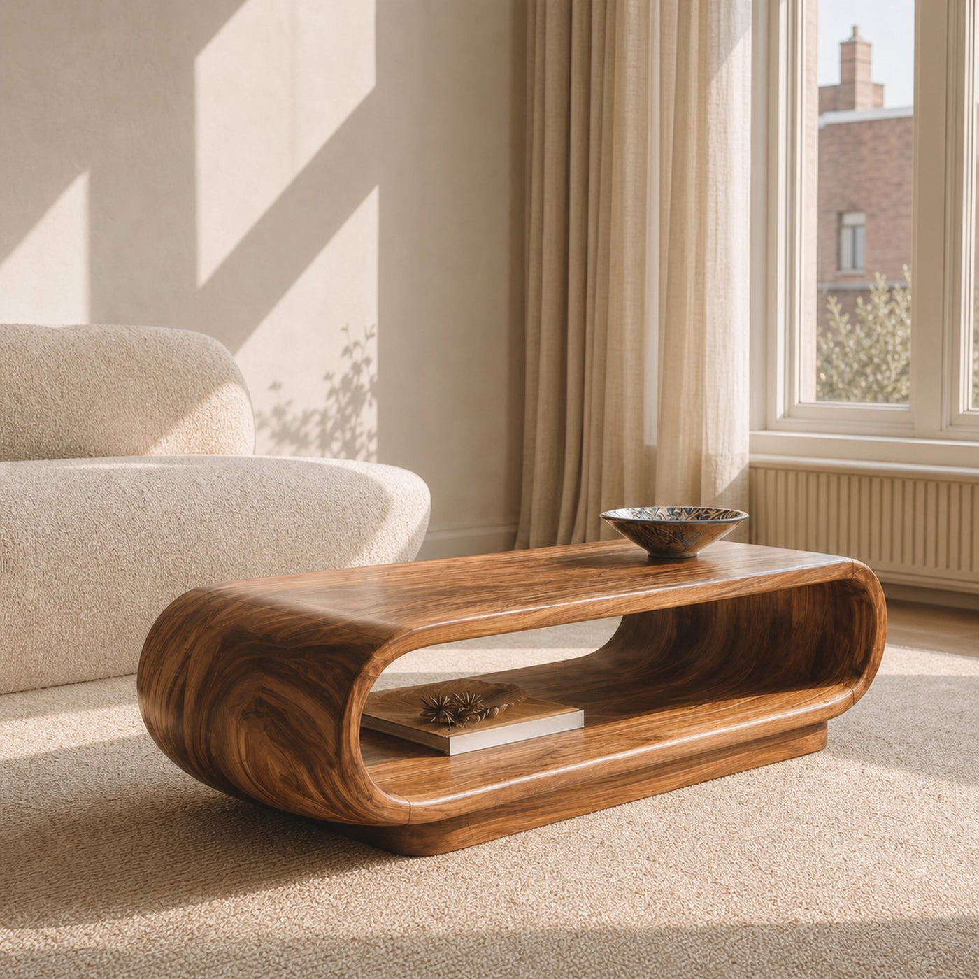 Handcrafted Coffee Table With Open Shelf For Living Room