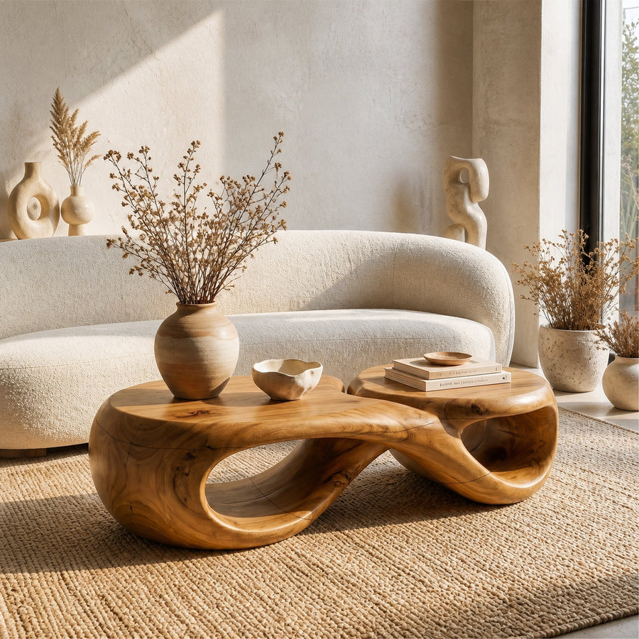 Handcrafted Coffee Table With Sculptural Curved Design For Living Room