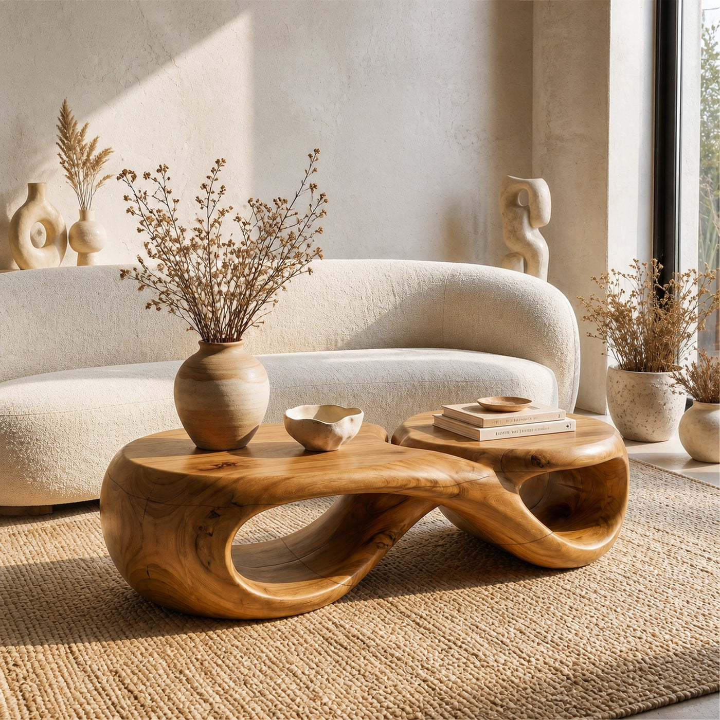 Handcrafted Coffee Table With Sculptural Curved Design For Living Room