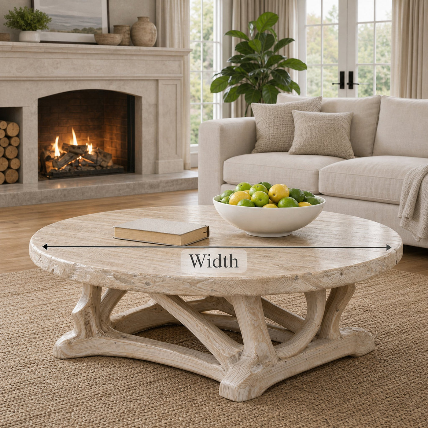 Handcrafted Driftwood Style Round Coffee Table Sculptural Coastal Living Room Interior - product view 6