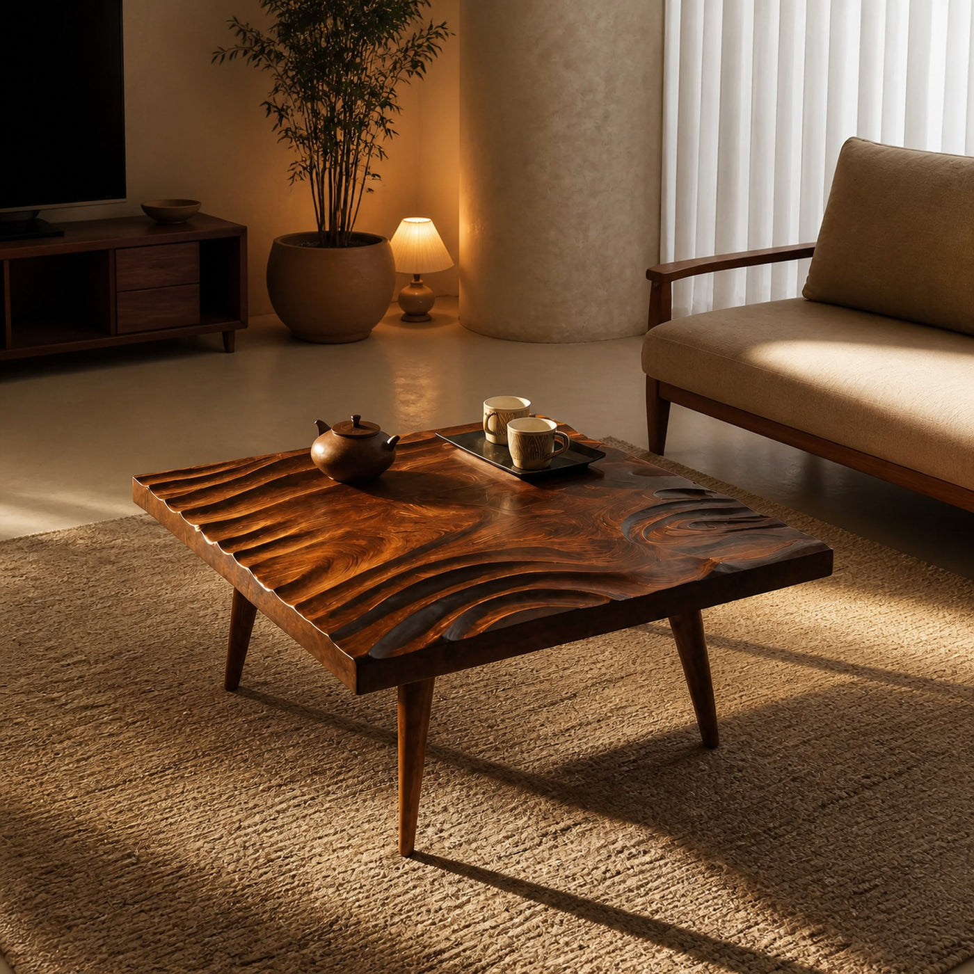 Handcrafted Irregular Solid Wood Coffee Table For Furniture Decor