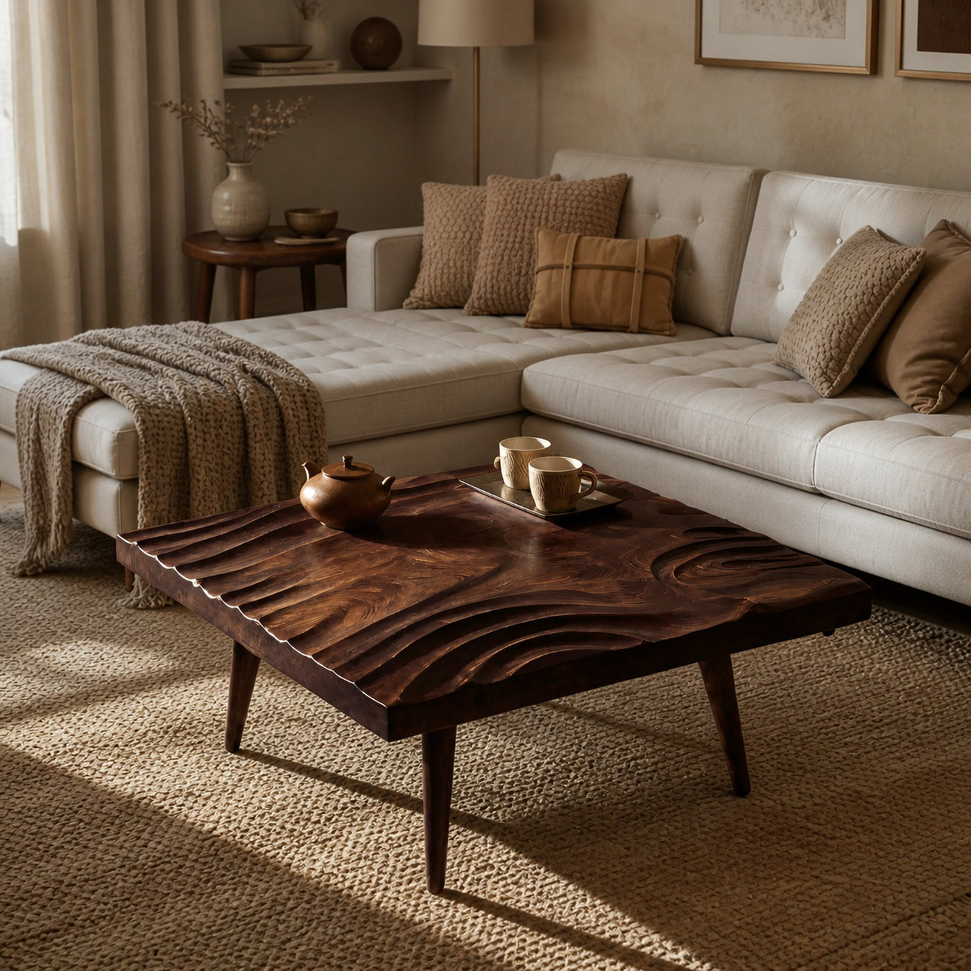 Handcrafted Irregular Solid Wood Coffee Table For Furniture Decor - product view 7