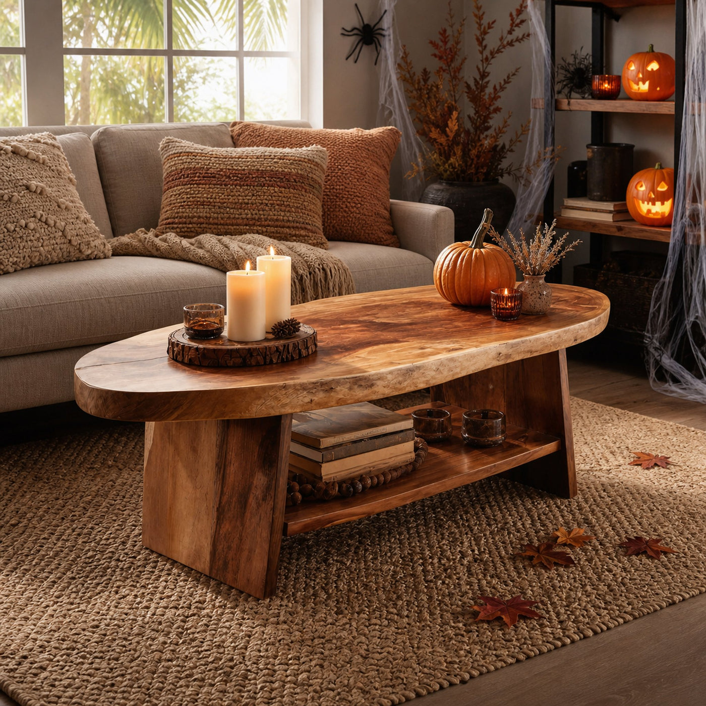 Handcrafted Live Edge Coffee Table Furniture Decor Pumpkin Season