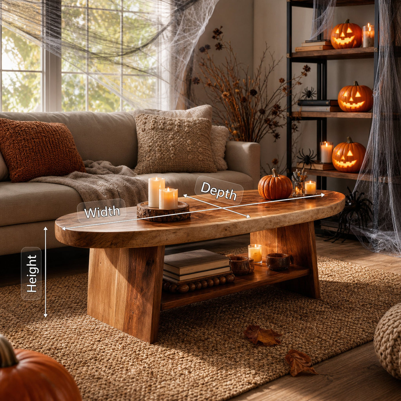 Handcrafted Live Edge Coffee Table Furniture Decor Pumpkin Season - product view 6