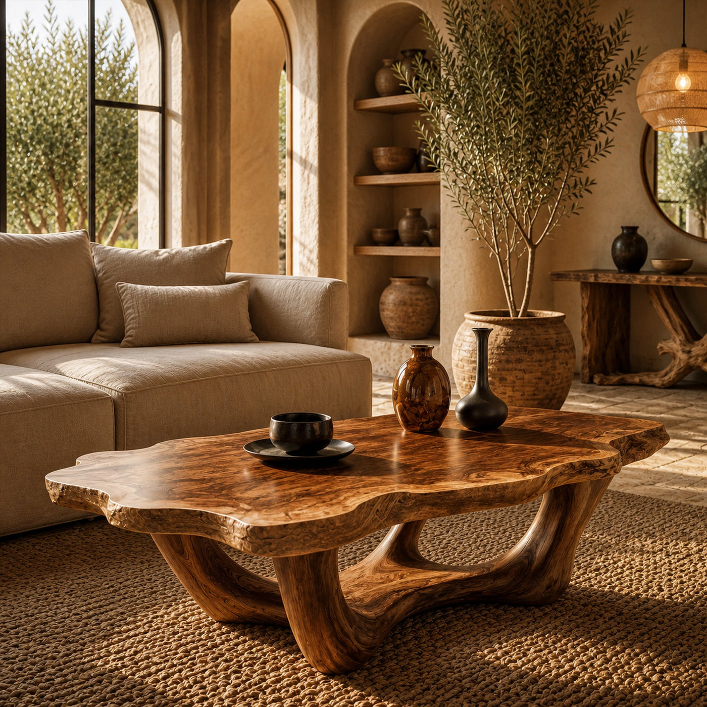 Handcrafted Live Edge Coffee Table Sculptural Design For Living Room