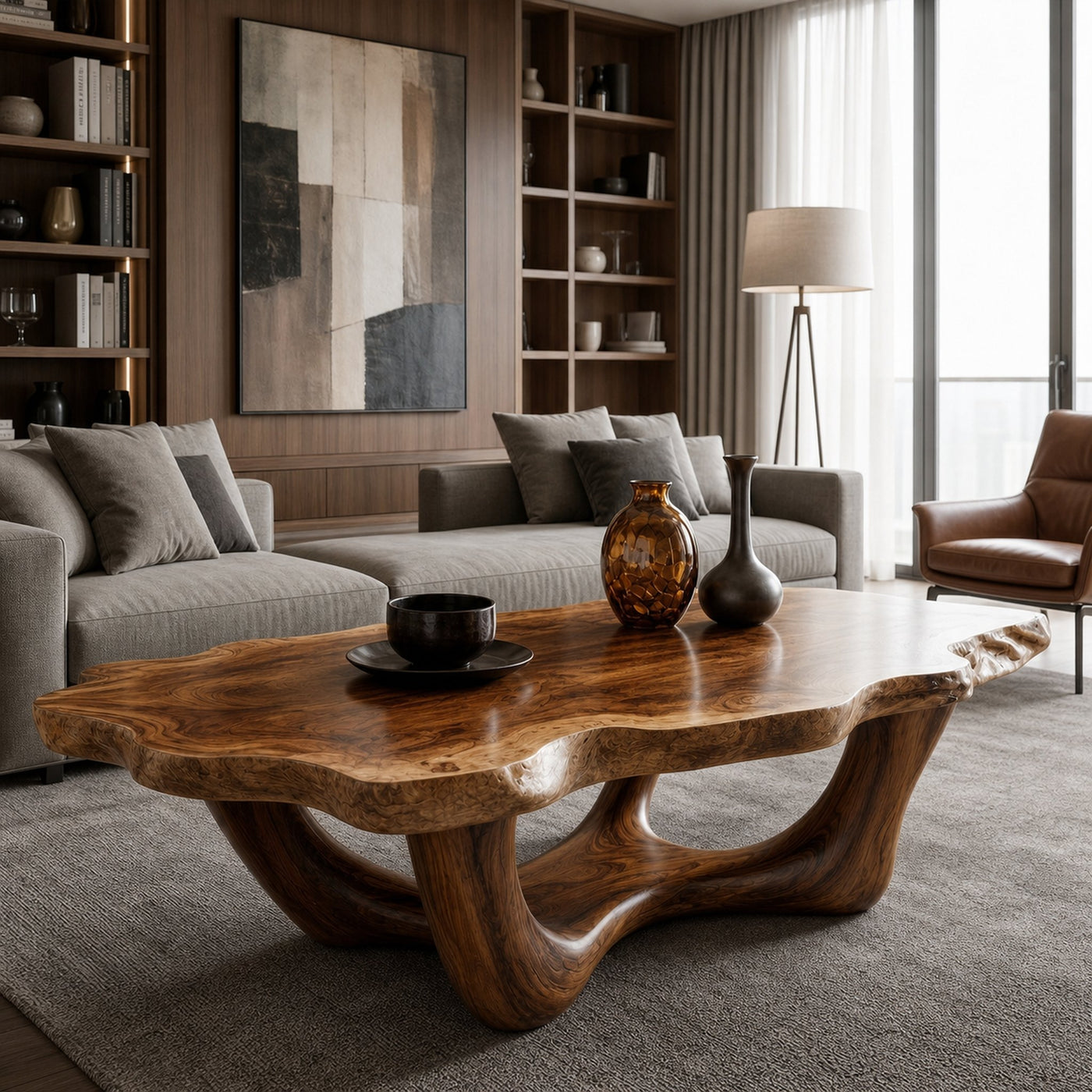 Handcrafted Live Edge Coffee Table Sculptural Design For Living Room - product view 6