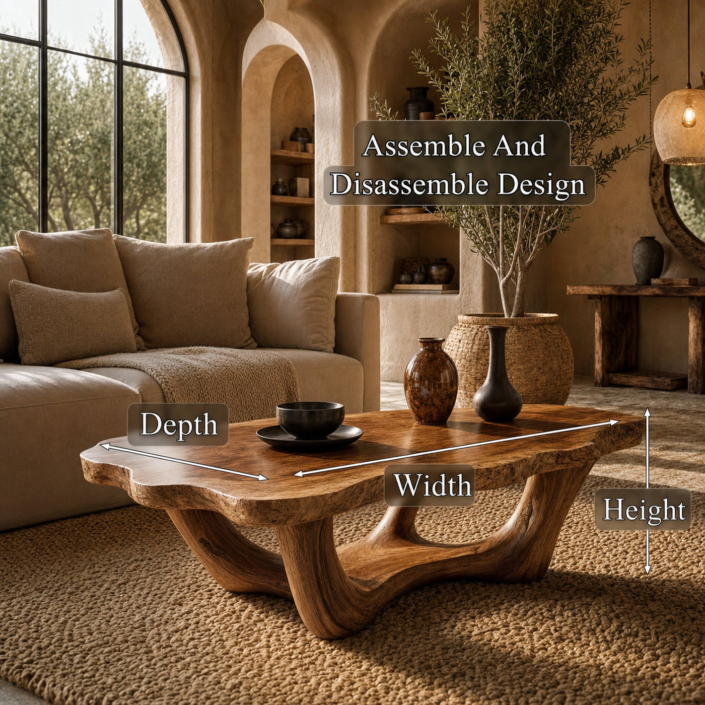 Handcrafted Live Edge Coffee Table Sculptural Design For Living Room - product view 8