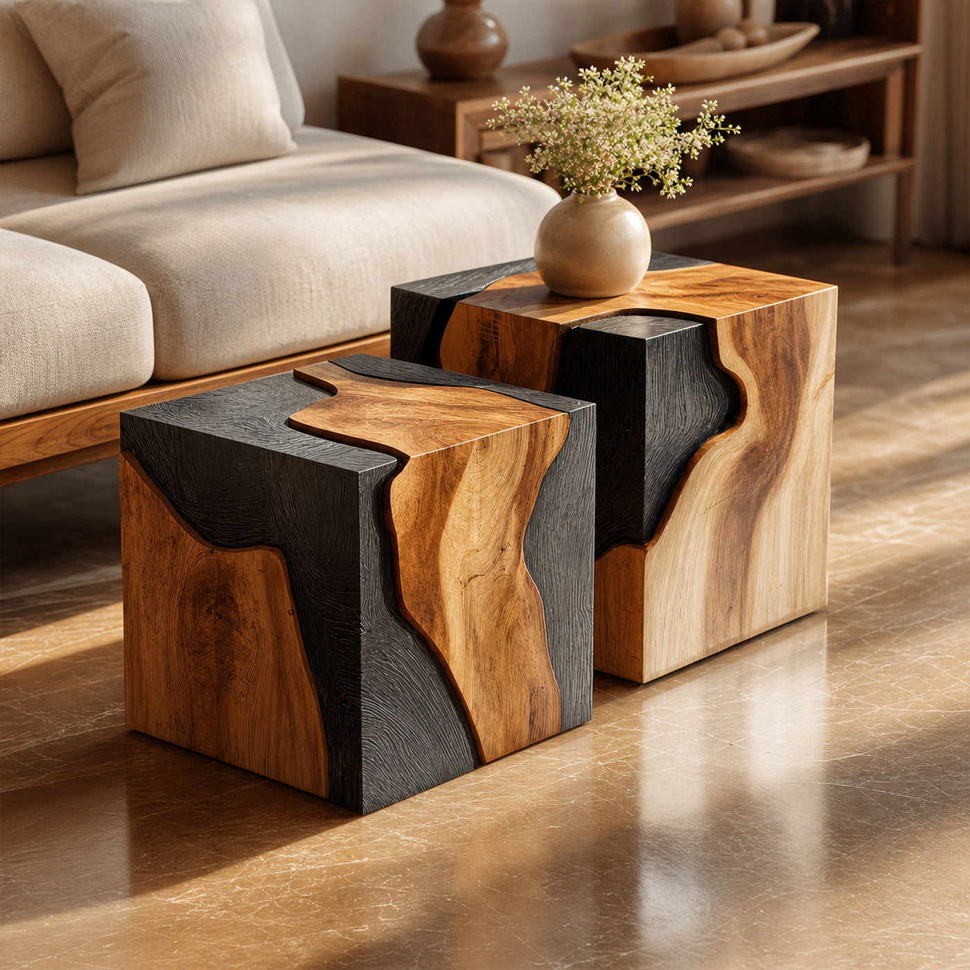 Handcrafted Low Wooden Coffee Table For Unique Living Room