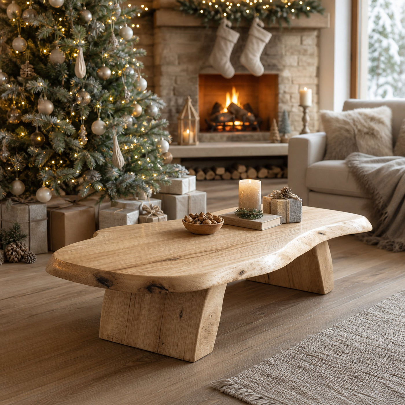 Handcrafted Modern Coffee Table Solid Wood For Christmas Living Room