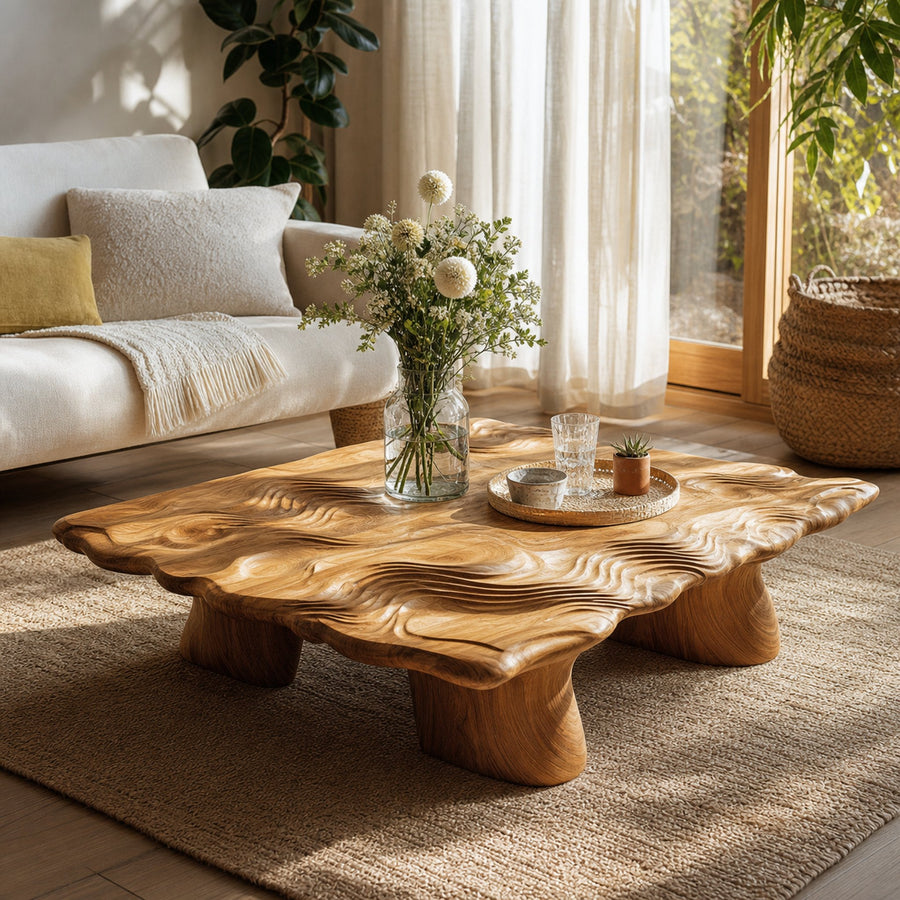 Handcrafted Organic Wood Coffee Table Living Room