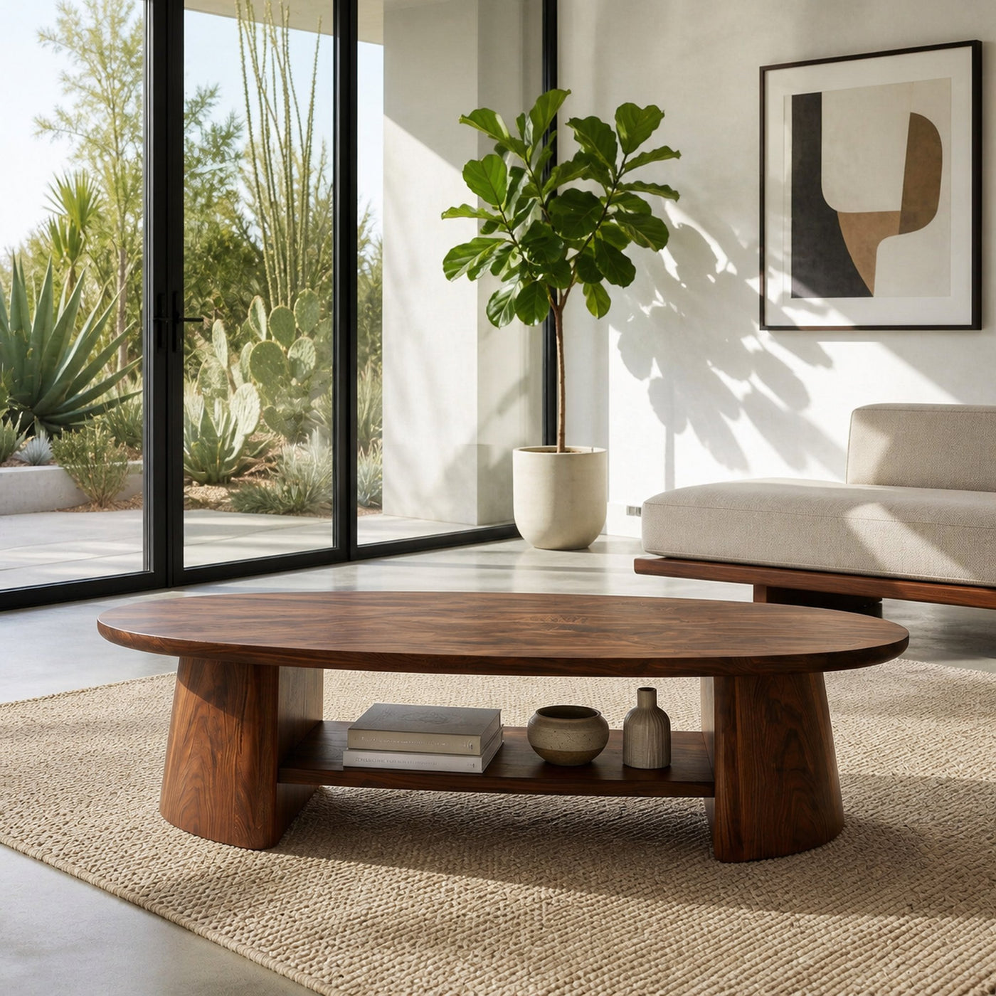 Handcrafted Oval Coffee Table With Open Storage For Home Decor - product view 6