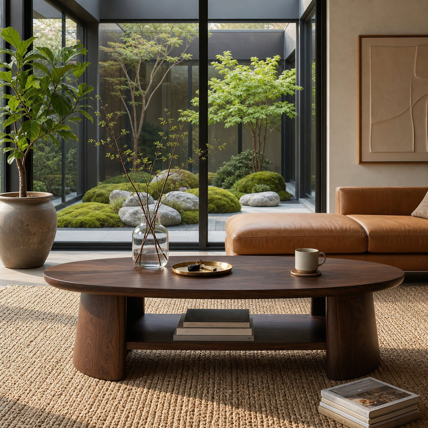 Handcrafted Oval Coffee Table With Open Storage For Home Decor - product view 7